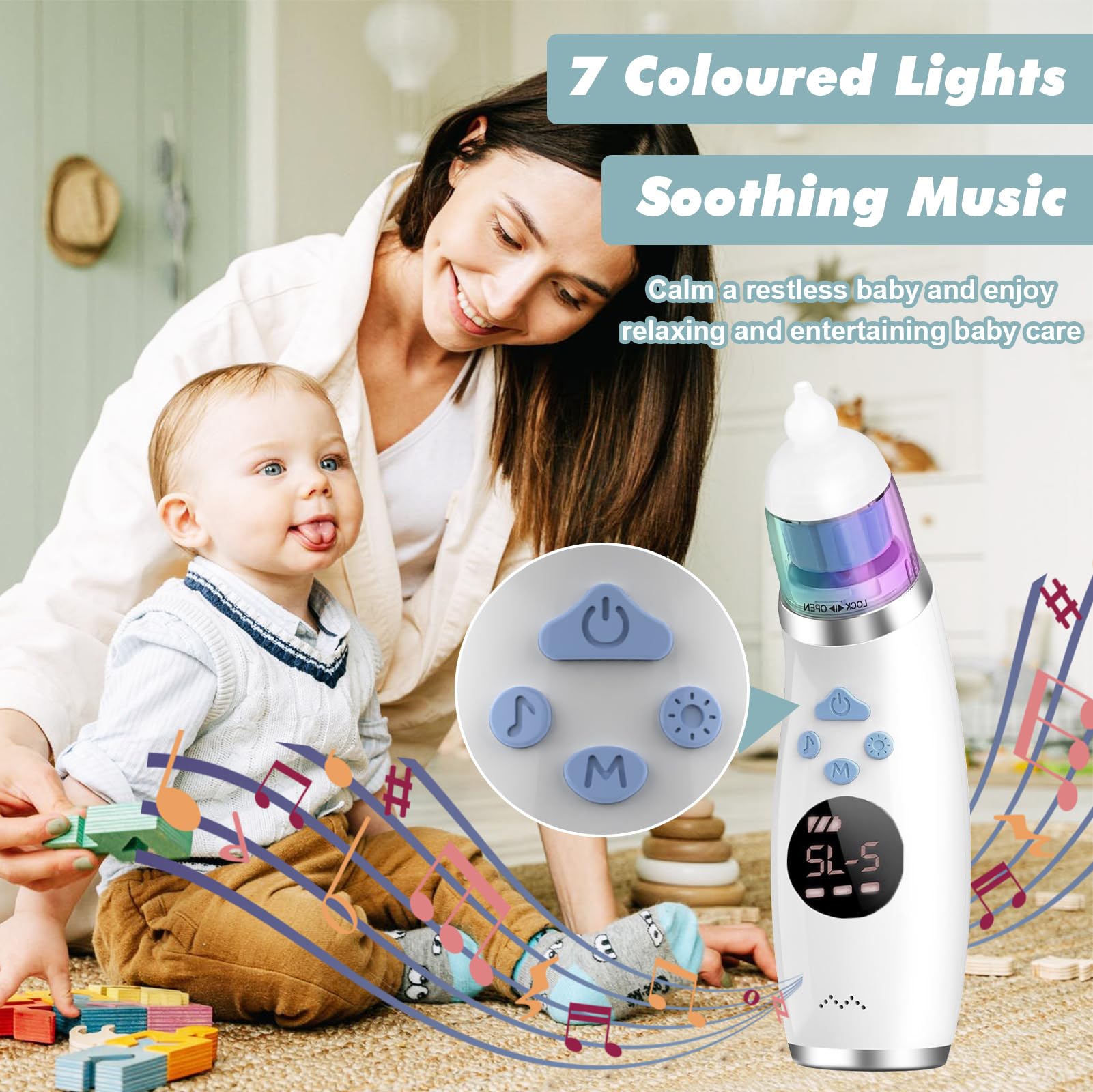 Aspiratore Nasale Neonato Elettrico, Aspira Muco Bambini Portatile con Display LCD e Custodia, 3 Beccucci in Silicone, Silenzioso, Pulizia Naso USB