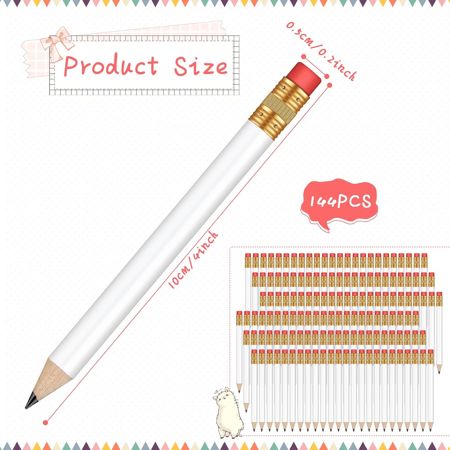 Outus 144 Pcs Golf Pencils Bulk 4 Inch Mini Pencils, White, Round image 2
