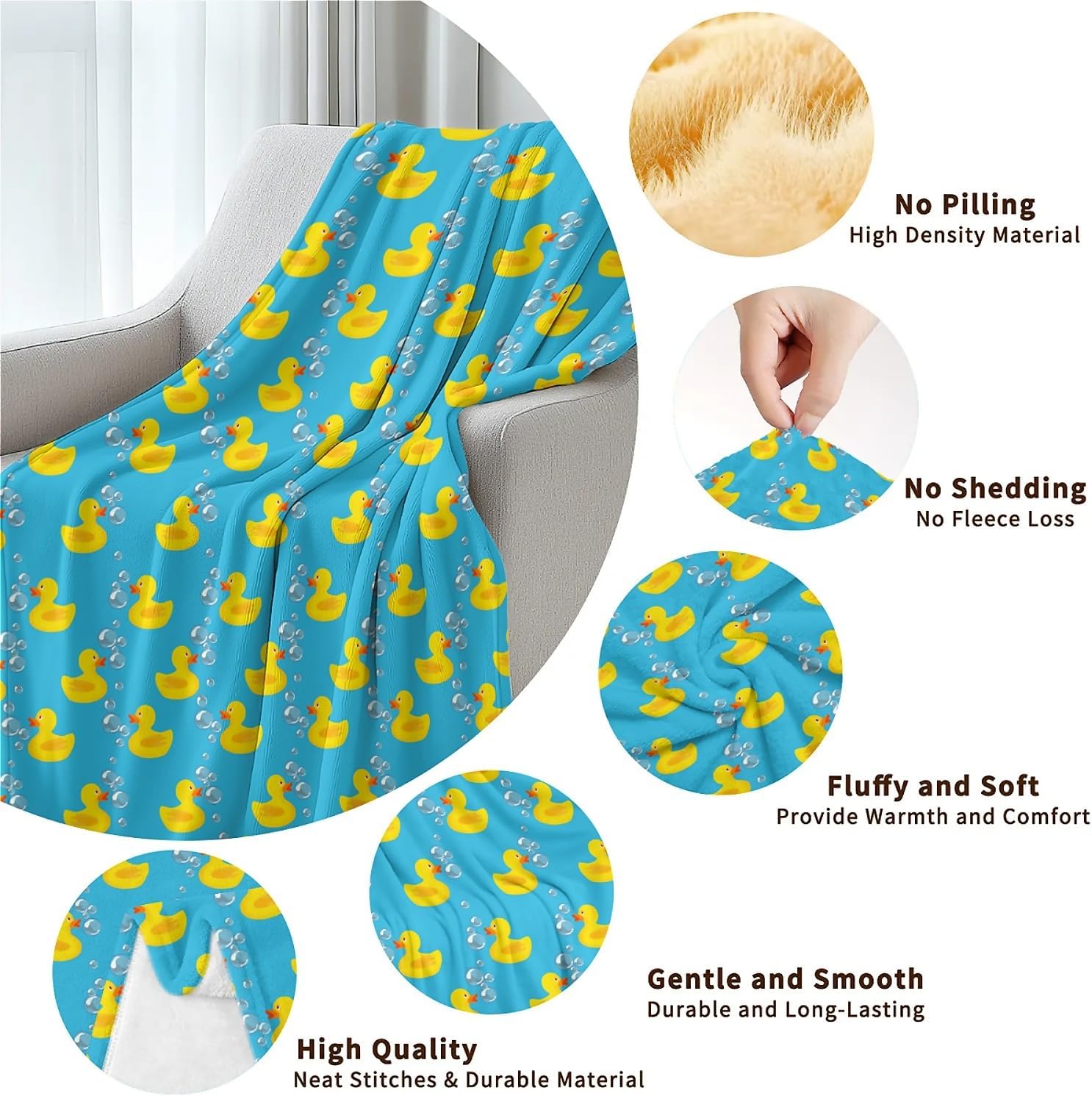 Yellow Ducks Fleece Throw Blanket 60 x 80 inches for Couch Sofa Bed,Super Soft Cozy Plush Microfiber Flannel Blanket Lightweight for Women, Men and Kids