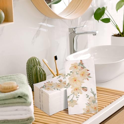Miniatura 4 de Hotop 200 toallas de mano desechables florales para baño, 2 capas, servilletas de papel para invitados, servilletas decorativas desechables para