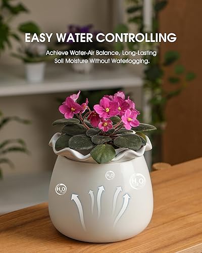 Miniatura 3 de Maceta de riego automático, mantenimiento de macetas de violeta africana de 6 pulgadas, maceta de cerámica con riego automático para plantas de