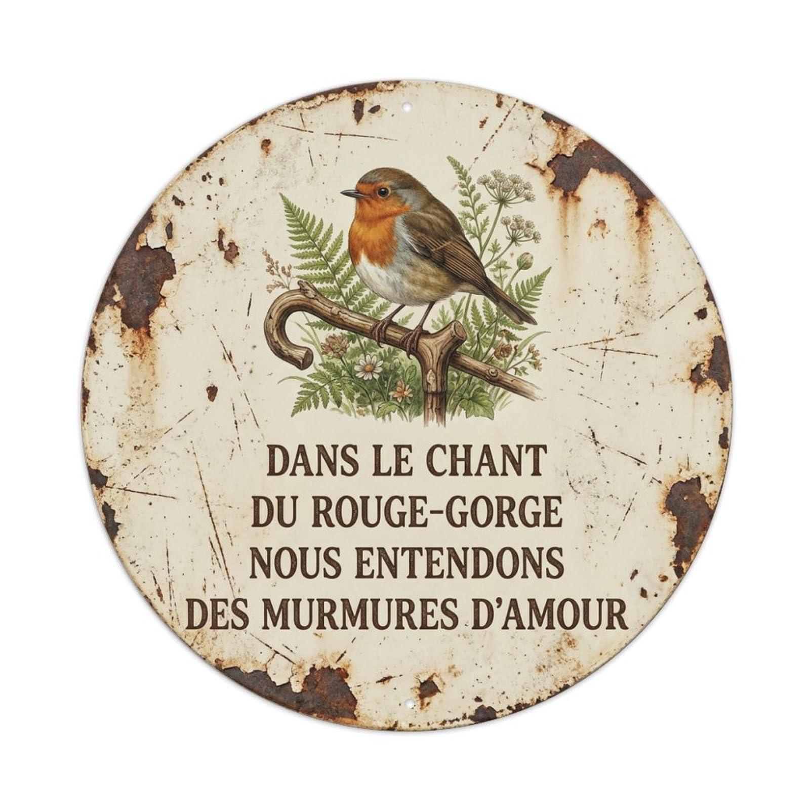 Tgrcjimh Style. Vintage Robin Bird Garden Quote Murmure Metal Tin Sign