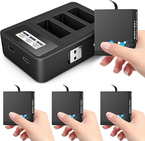 Miniatura 1 de Paquete de 3 baterías de repuesto para GoPro Hero 8, accesorios de cargador rápido con monitor digital, baterías de 1800 mAh, compatibles con GoPro