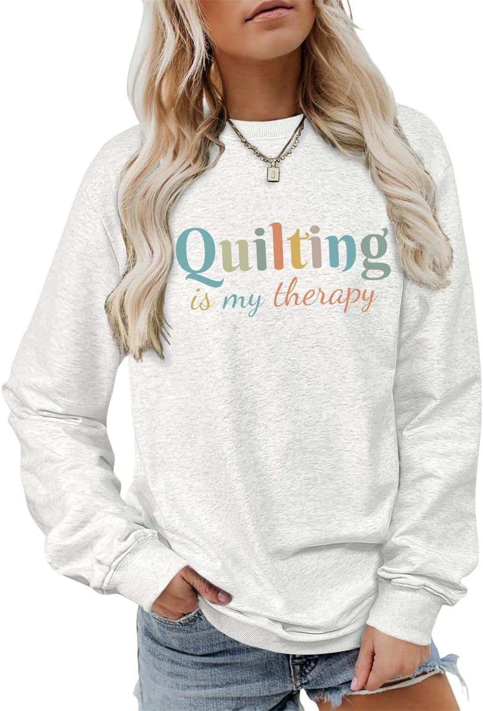 Quilting Is My Therapy Sweatshirt Quilter Sweater Funny Sewing Shirts Women Crewneck Quilting Lover Pullover Tops