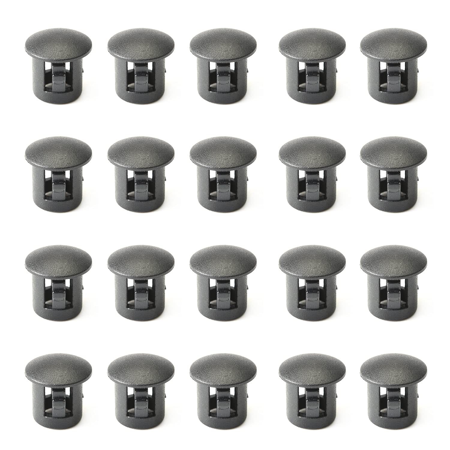 Heyiarbeit 50pcs Hole Plugs 6mm/0.24" Nylon Plastic Round Snap in Type Locking Hole Tube Furniture Fencing Post Pipe Insert End Caps Black Tone