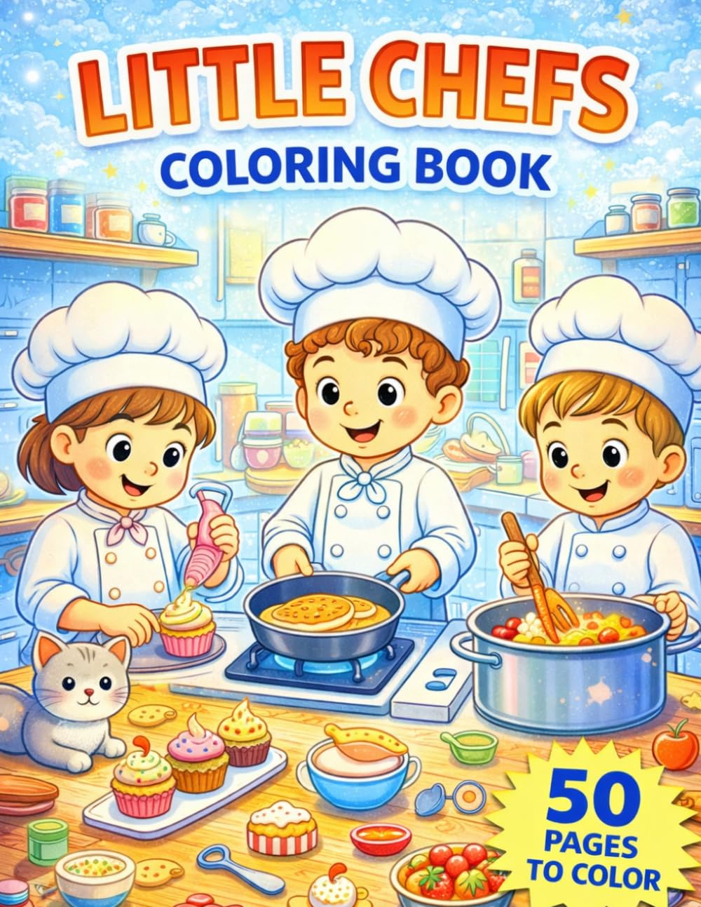 Little Chefs Coloring Book: 50 Fun and Easy Coloring Pages of Baking, Cooking, Cute Chefs, and Delicious Foods for Kids Ages 4–8