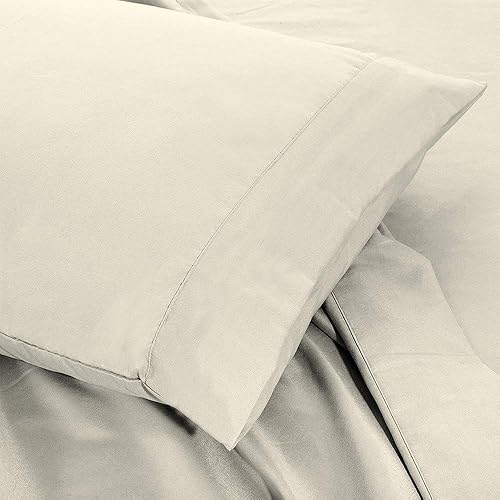Miniatura 3 de ARlinen Juego de sábanas de algodón de fibra extra larga color marfil sólido de 400 hilos, juego de sábanas tamaño individual, se adapta a colchones