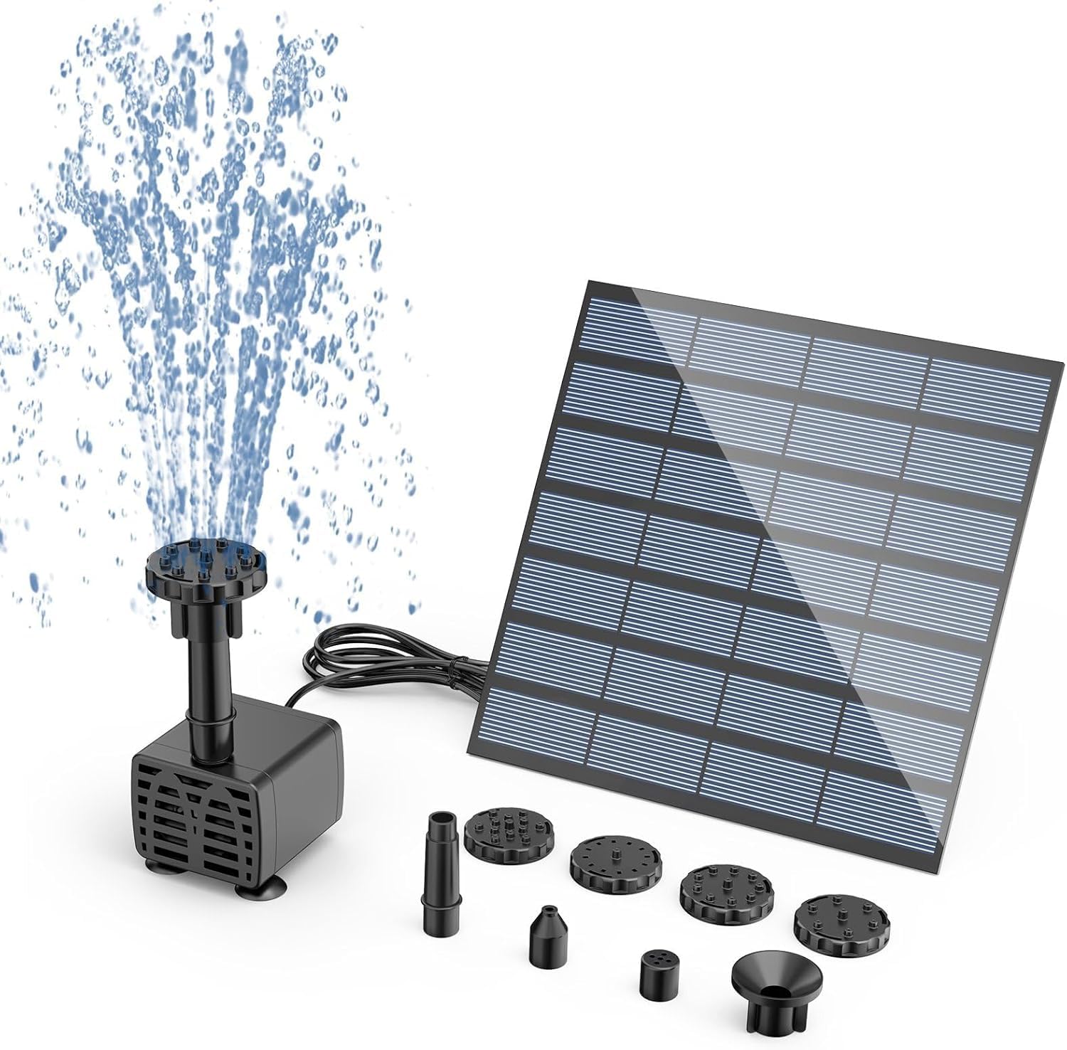 AISITIN 2026 Update DIY Solar Water Pump Kit for Water Feature Outdoor, Solar Powered Water Fountain Pump with 6 Nozzles for Bird Bath, Ponds, Garden, Fish Tank