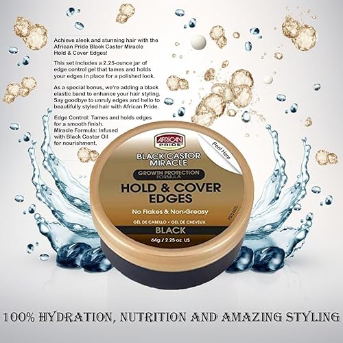 Miniatura 2 de African Pride Black Castor Miracle Hold & Cover Bordes - 2.25 oz con banda elástica negra adicional