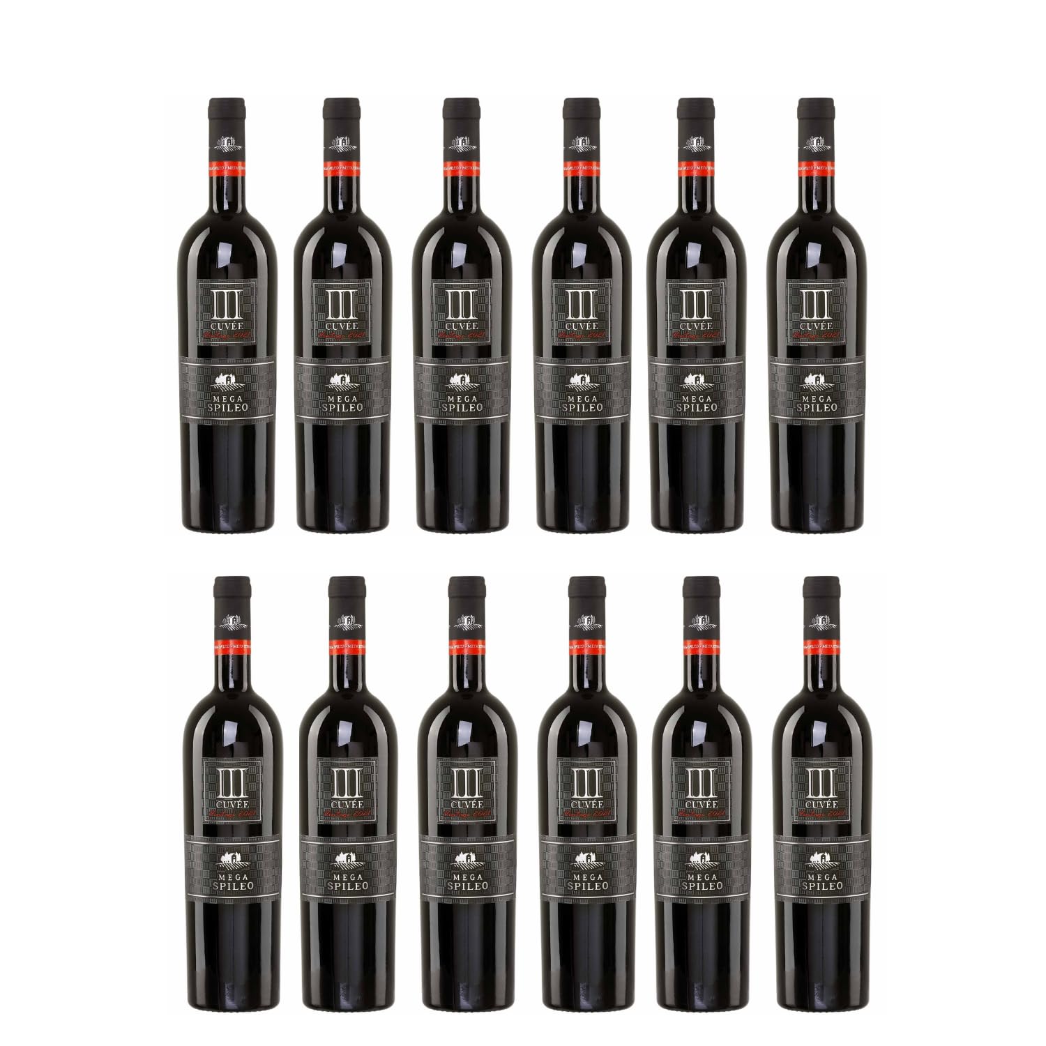 Domain Mega Spileo Cuvée III 12x 0,75l rot trocken Cavino | Griechischer Rotwein | + 20ml Jassas Olivenöl