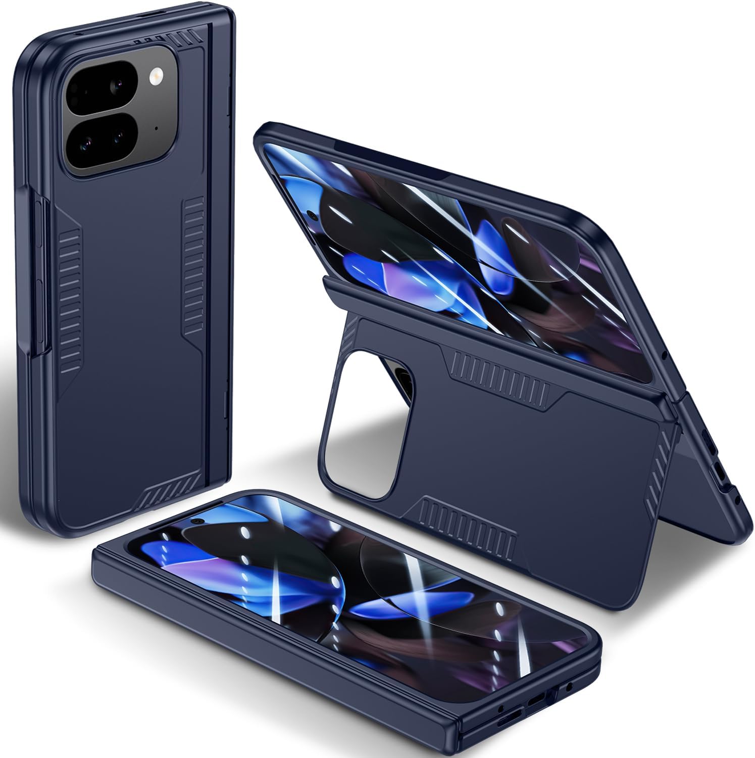 for Google Pixel-9-Pro Fold Slim Case: Hidden Kickstand, Hinge Protection, Built in Front Screen Protector, Slim & Sleek, Original Hard Protective Thin Phone Case for Pixel 9 Pro Fold (Dark Blue)