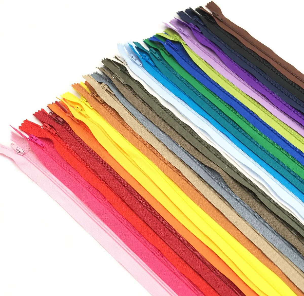 60pcs 9 inch Zippers-25Colors Nylon Coil Zipper Bulk #3 Zippers for Tailor Sewing Crafts(Net Length 7.5inch)