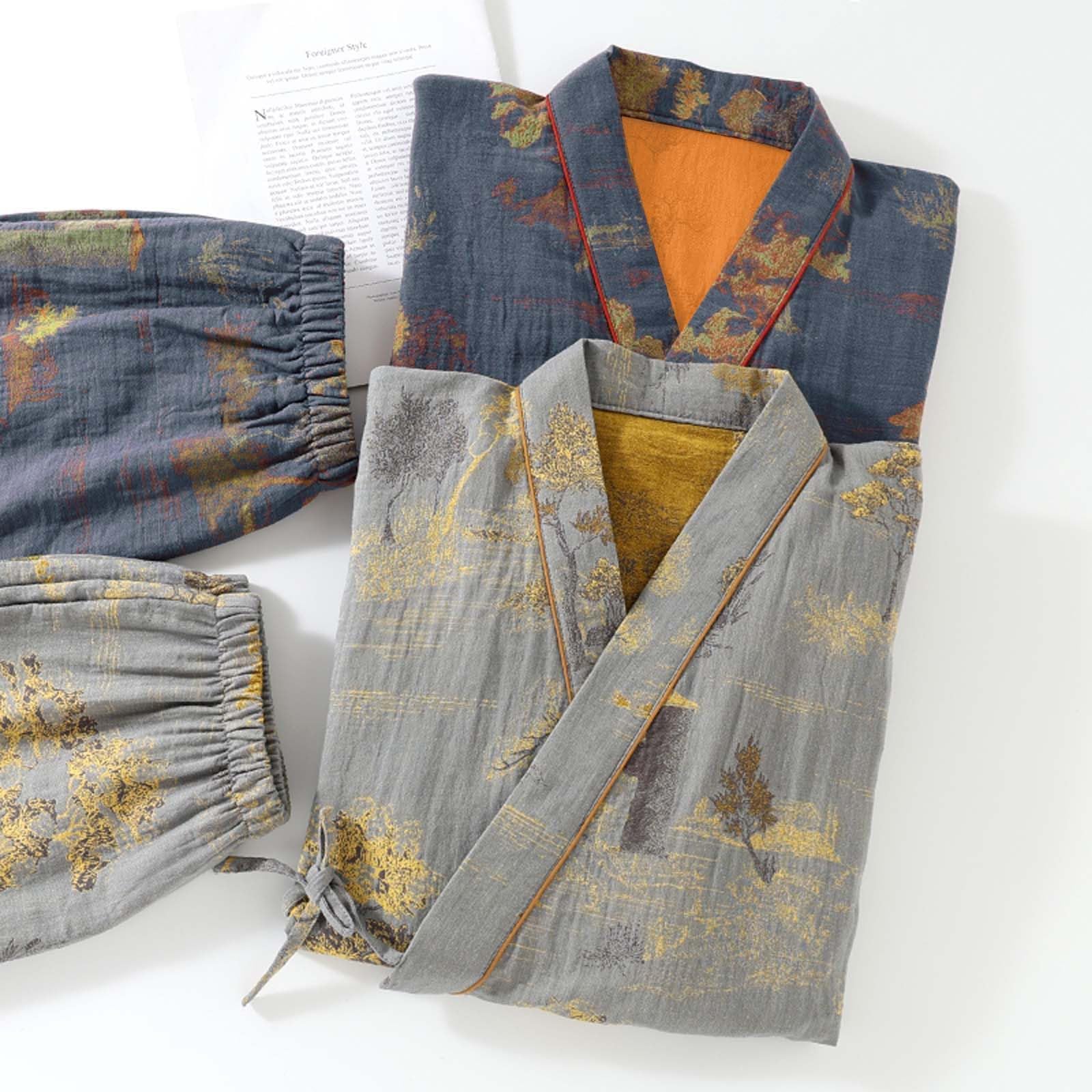 Męskie wiosenne japońskie kimono, piżama, żakard, luźny krawat, zestaw domowy, polarowa piżama męska