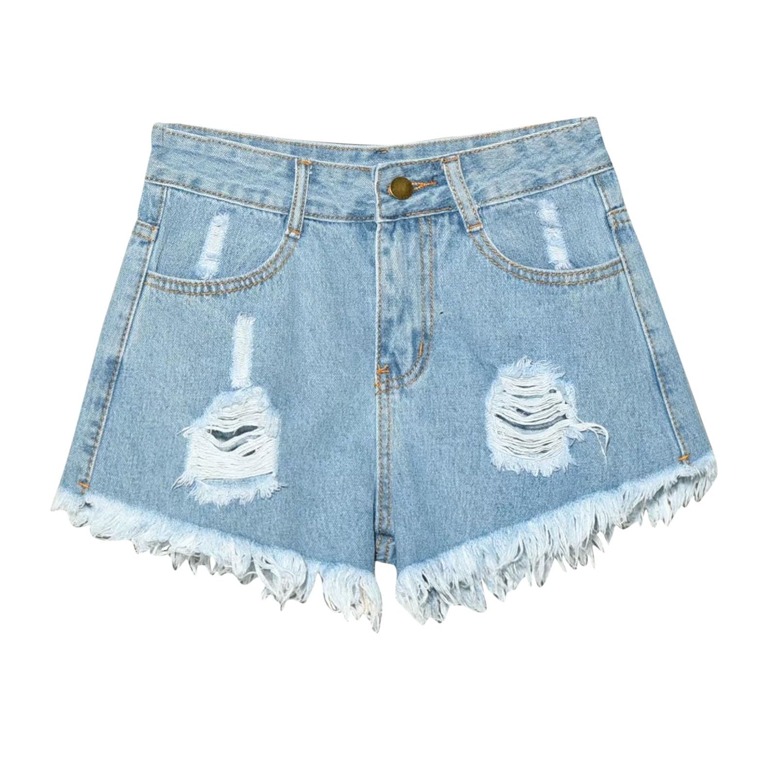 Womens Denim Shorts High Waisted Ripped Distressed Jean Shorts Plus Size Frayed Raw Hem Casual Shorts with Pockets
