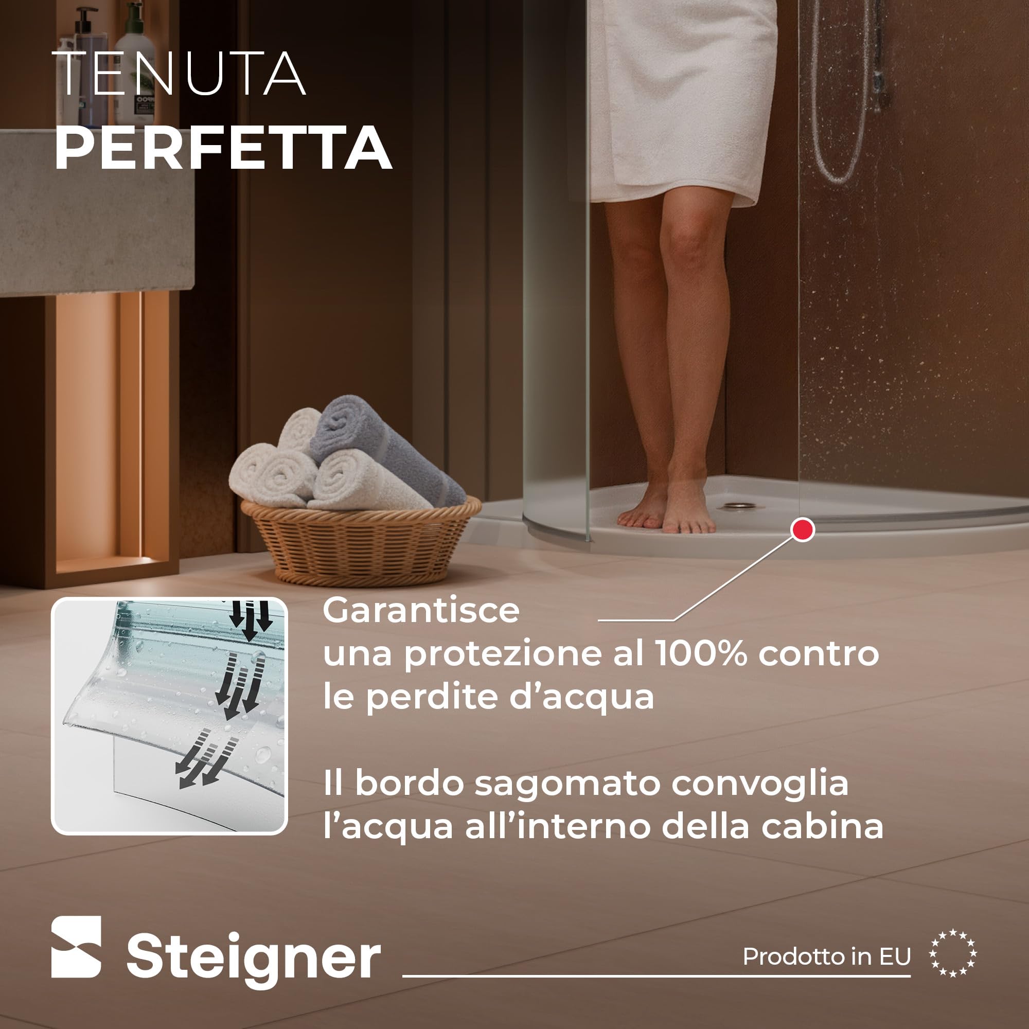 STEIGNER Guarnizione doccia sottoporta curva 40cm UK09 (1 pz.) trasparente - Guarnizione inferiore curva per doccia semicircolare o quarto di cerchio con porta 6-8 mm - Protezione contro le perdite