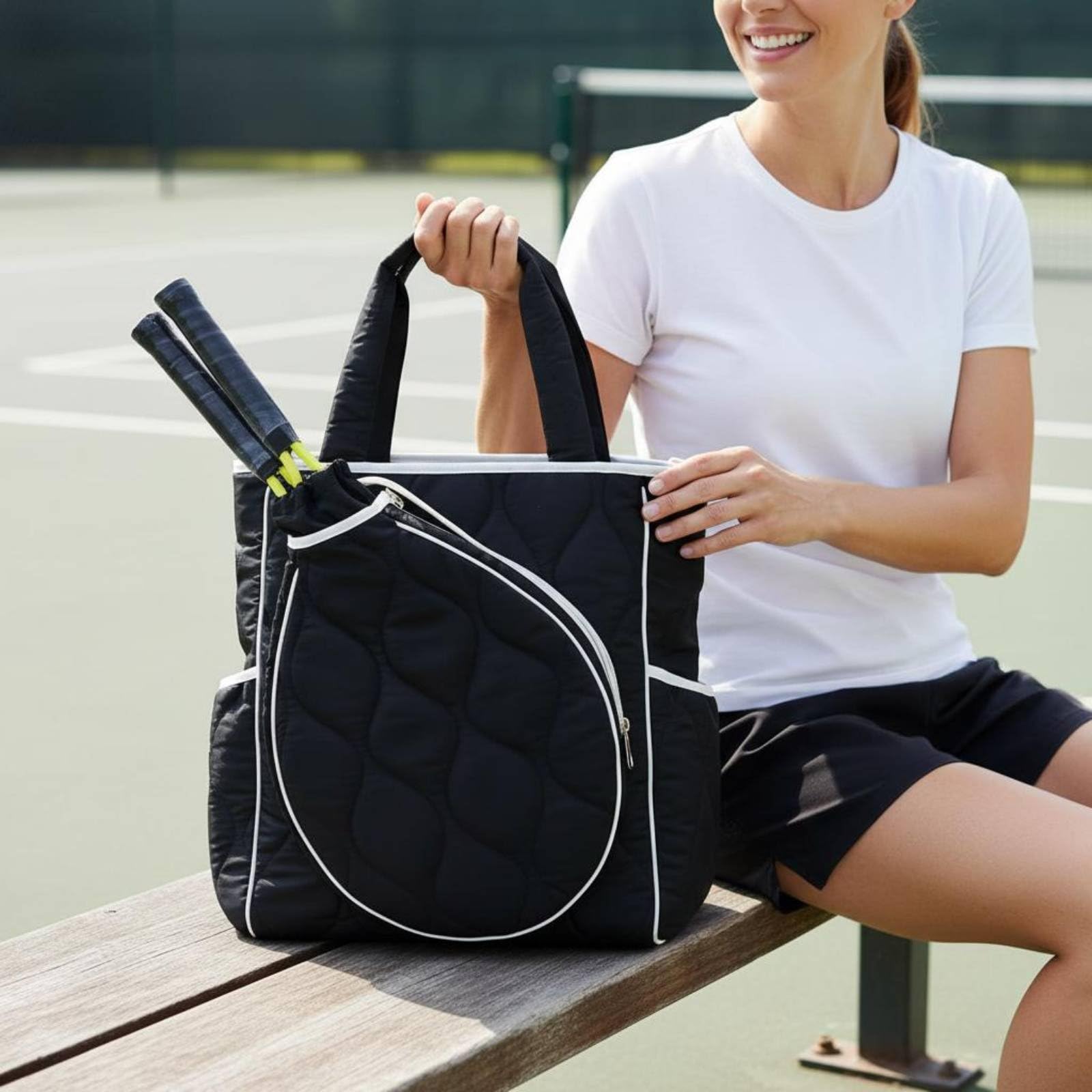 Custodia Racchette Sportive Borsa Tote Tennis Racchetta Borsa Padel Zaino Convertibile con Tasche Porta Borraccia Vano Scarpe Materiale Trapuntato, Rosa