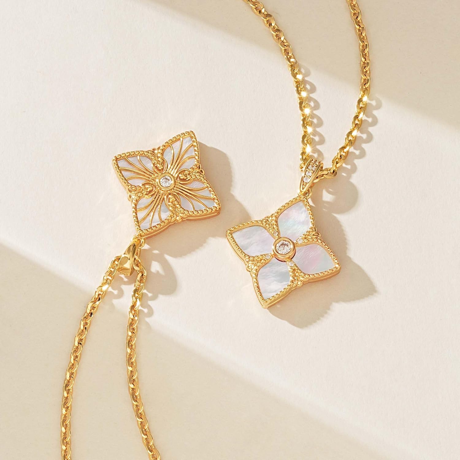 VACRONA Gold Necklaces for Women - 2 Side Clover Pendant 14K Gold Plated Charm Necklace Lucky Four Leaf Dainty Jewelry for Women Trendy - Image 4