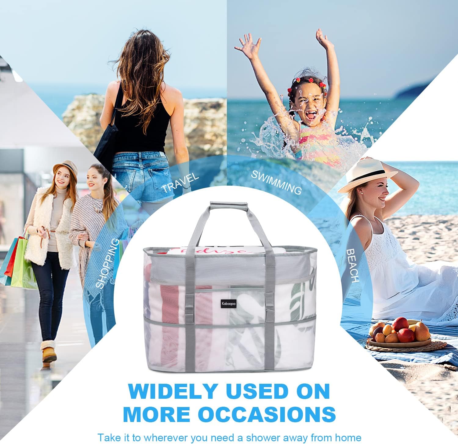 KABAQOO Mesh Beach Bag, Extra Large Beach Bags with 9 Pockets & Zipper Waterproof Lightweight Beach Tote for Beach/Pool Trip | Extra Large, 9 Pockets, Zipper, Waterproof, Lightweight, Beach/Pool Trip - Image 7