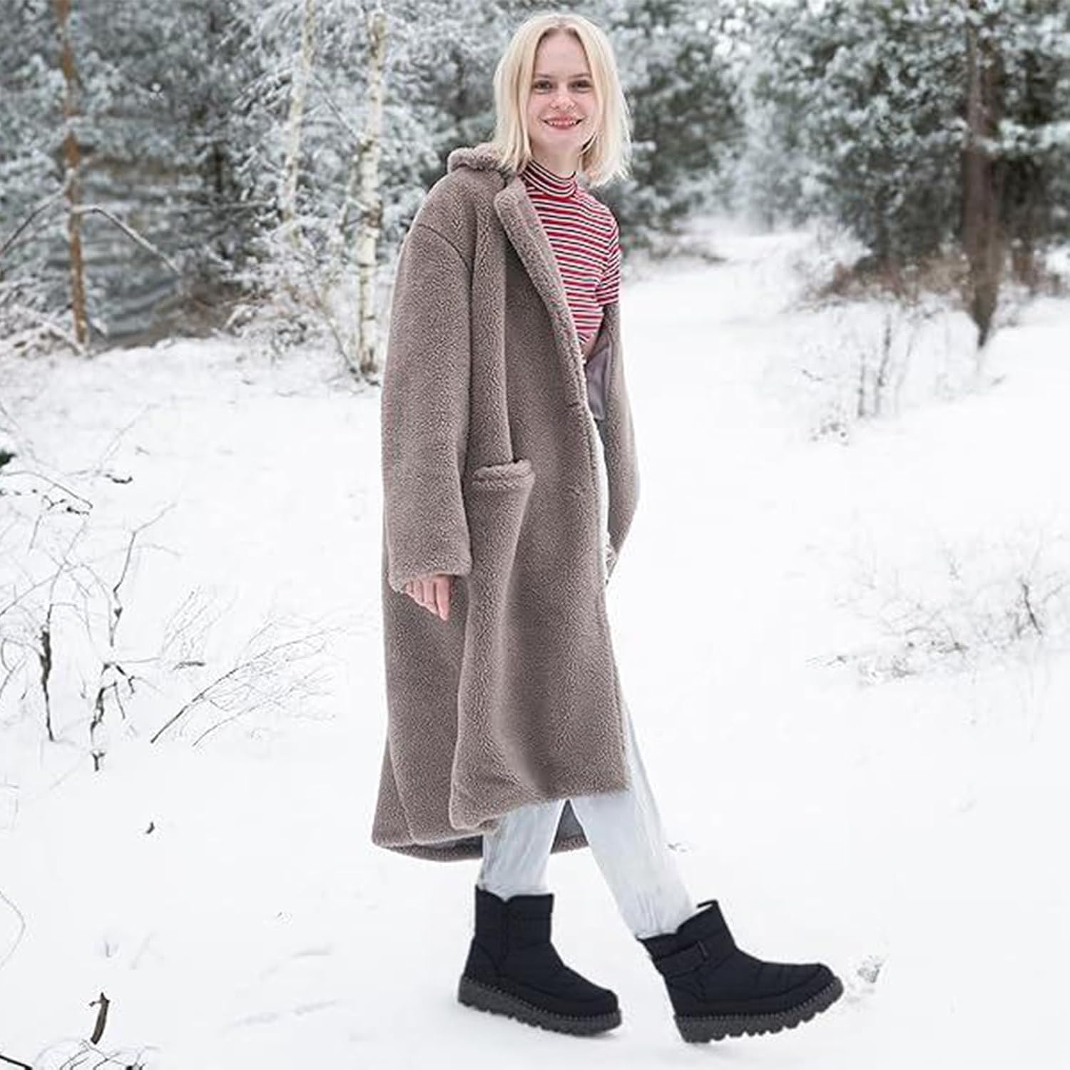 Snow Boots,Waterproof,Warm Plush Lined Mid-Calf Winter Boots with Non-Slip Outsole for Cold Weather