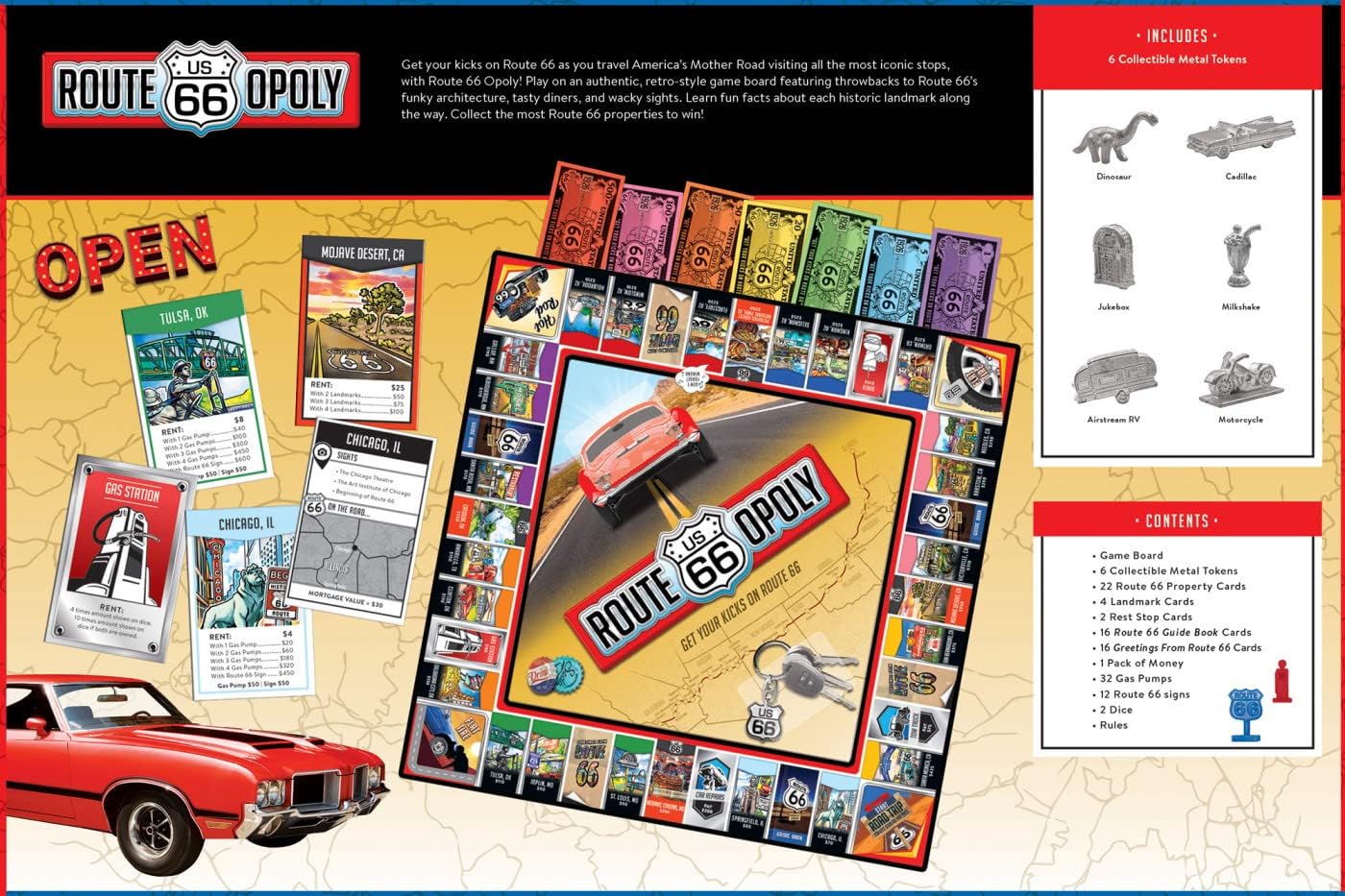 MasterPieces Opoly Board Games - Route 66 Opoly - Officially Licensed Board Games for Adults, Kids, & Family