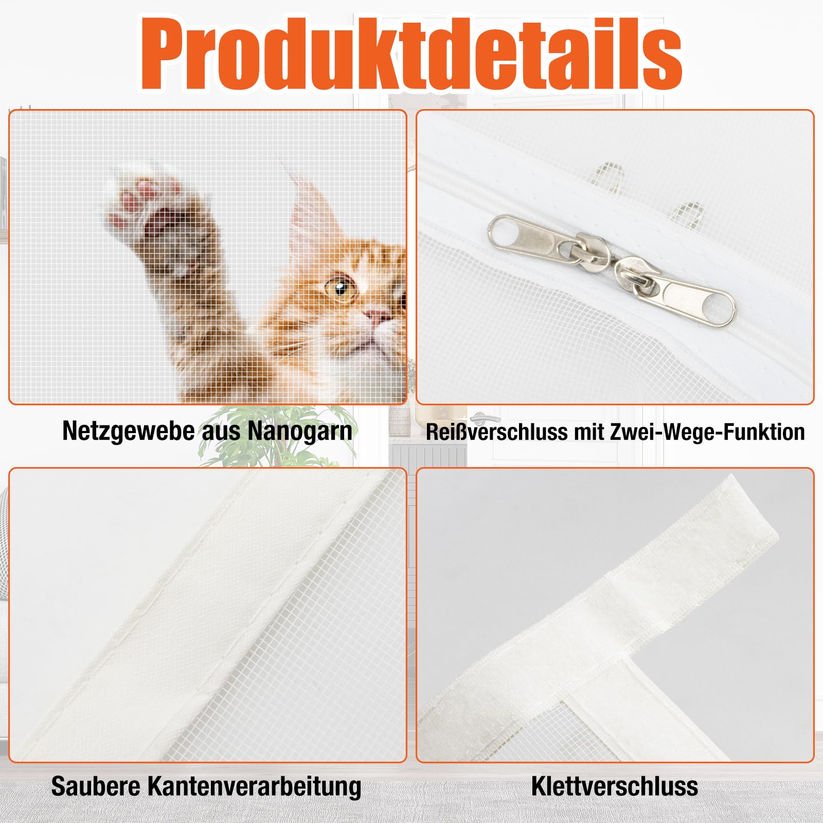 Katzennetz für Balkon 90cm X 200cm, Verdickt Katzengitter TüRgitter Katze, DASS Katzen Aus Laufen,Ohne Bohren, Insektenschutz Balkontü Rmit ReißVerschluss für Schlafzimmer Wohnzimmer, Weiß