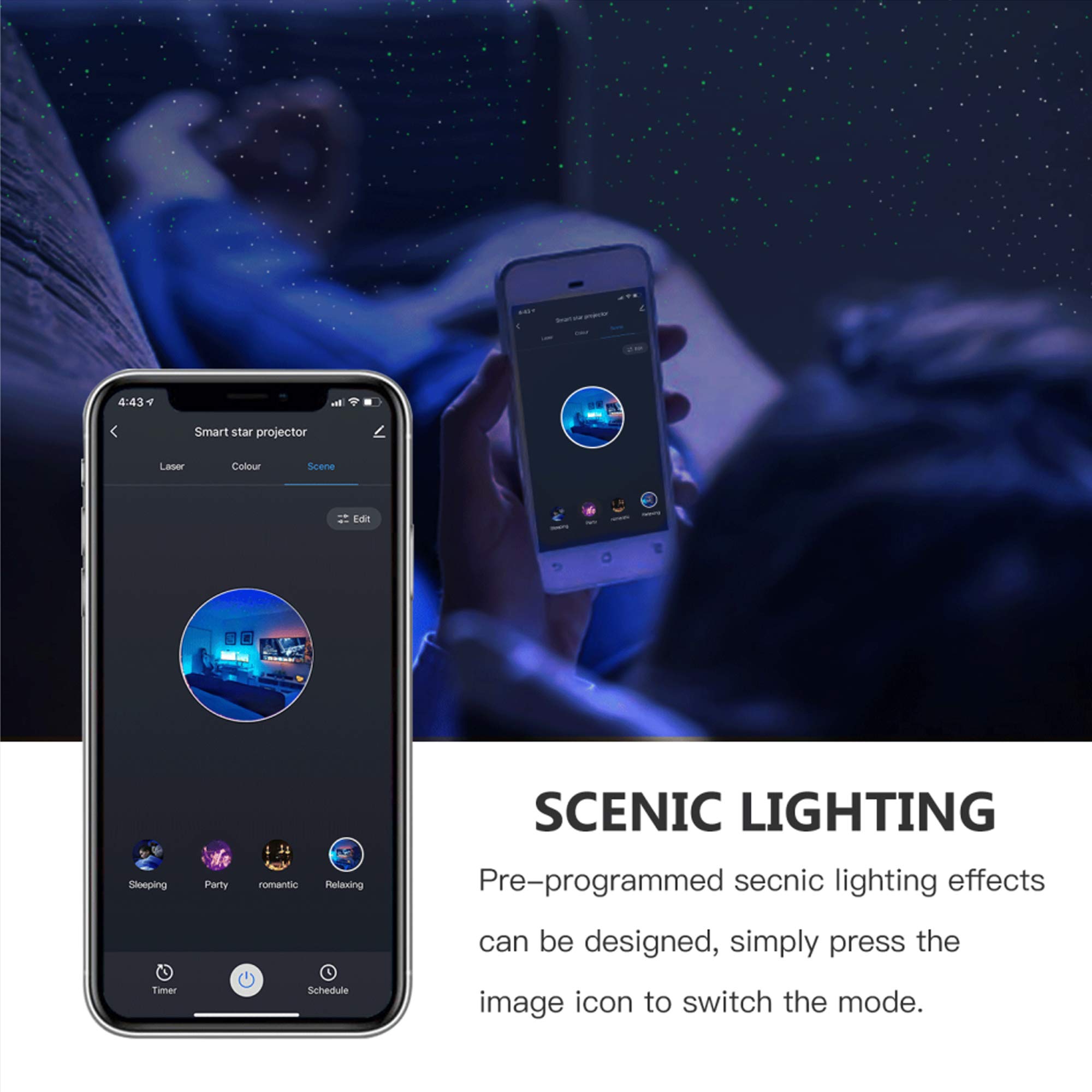 Intelligent Lampe de Projection Étoile Veilleuse LED Contrôle Intelligent de L'application pour la Décoration de Fête d'anniversaire de Café,
