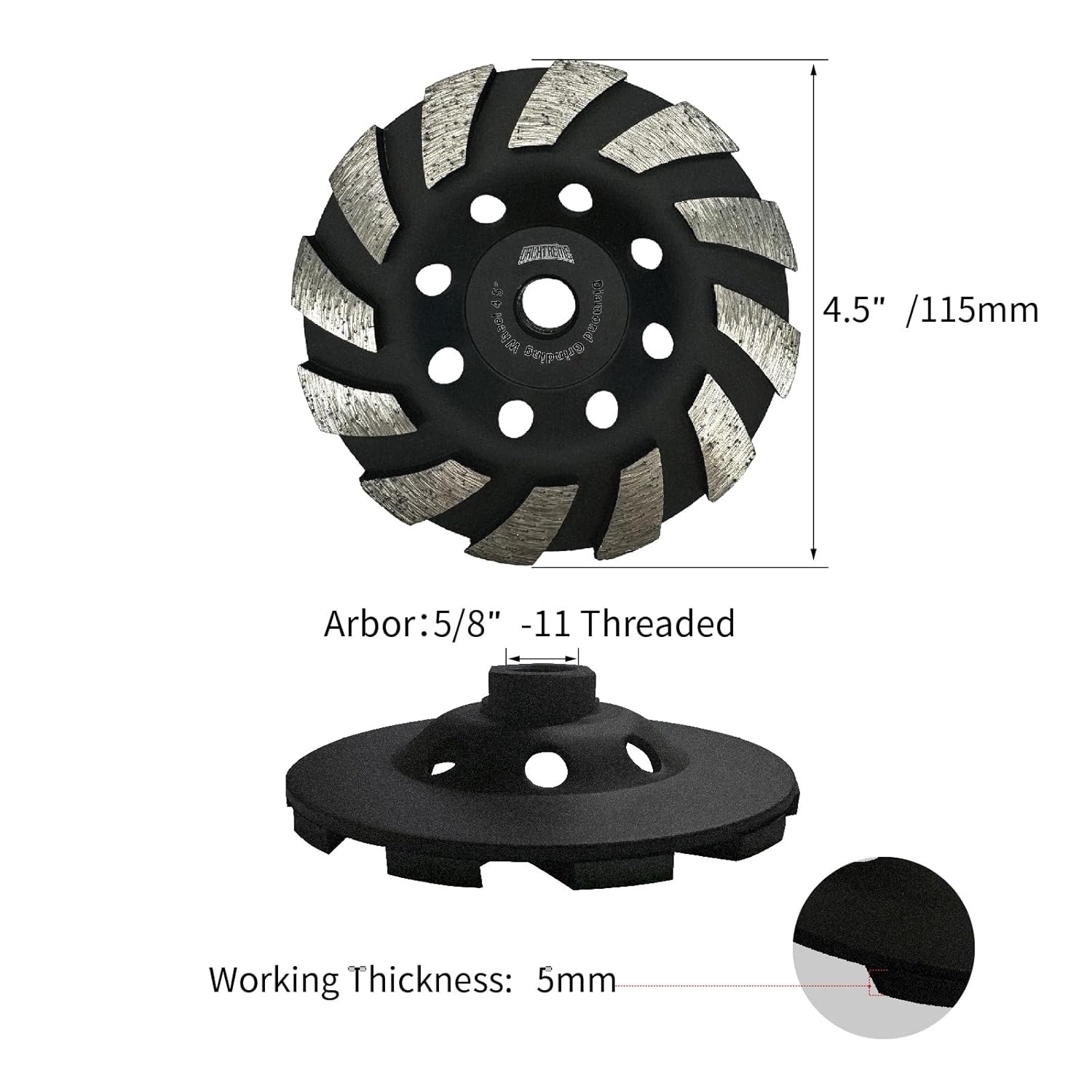 4 1/2 Inch Segment Diamond Cup Wheel for Grinding and Cleaning Surface Stone Concrete Granite Marble Masonry Brick with 5/8-11 Threaded Angle Grinder Wheels Cup