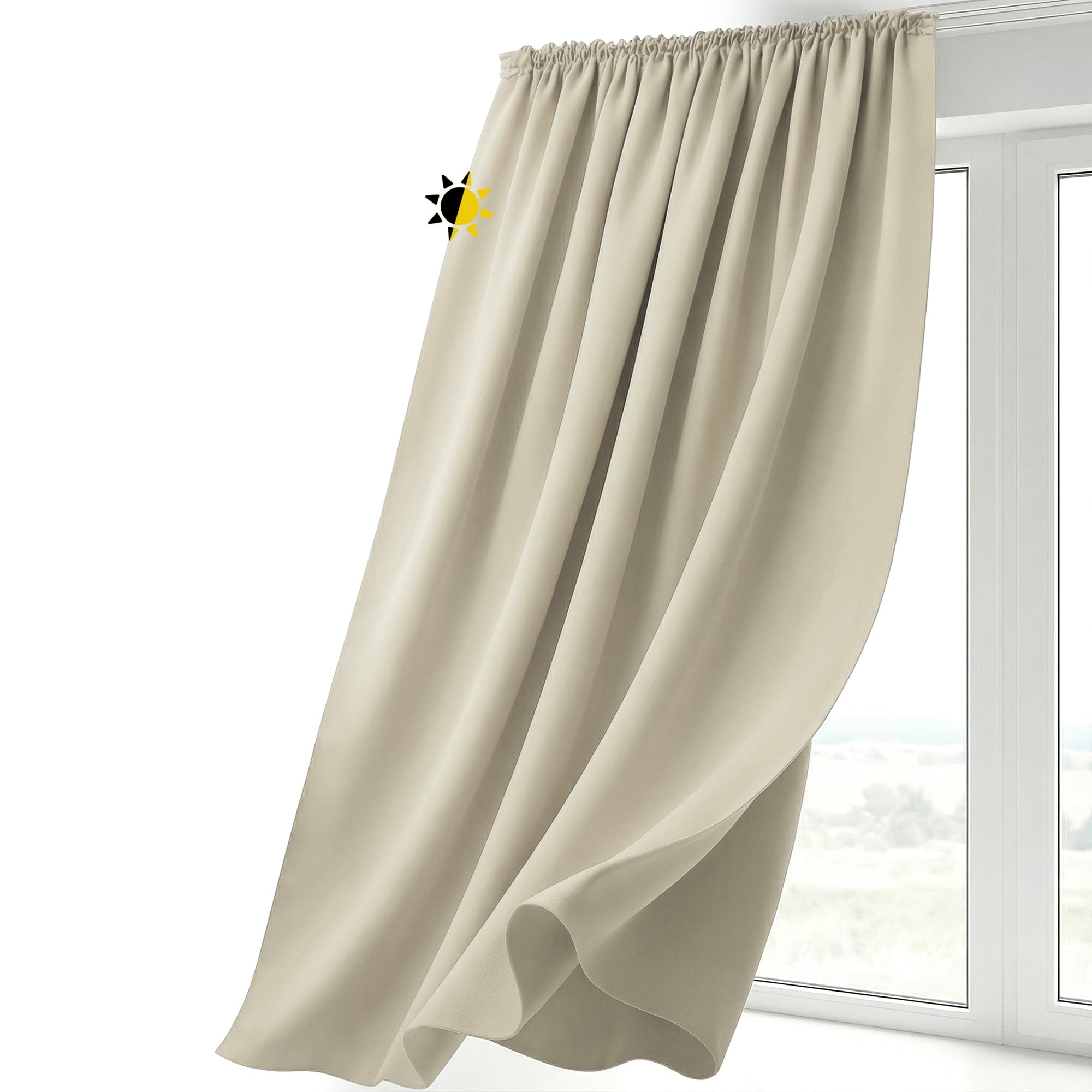 Cortina opaca de 140x225 cm crema con banda en U para colgar en salon
