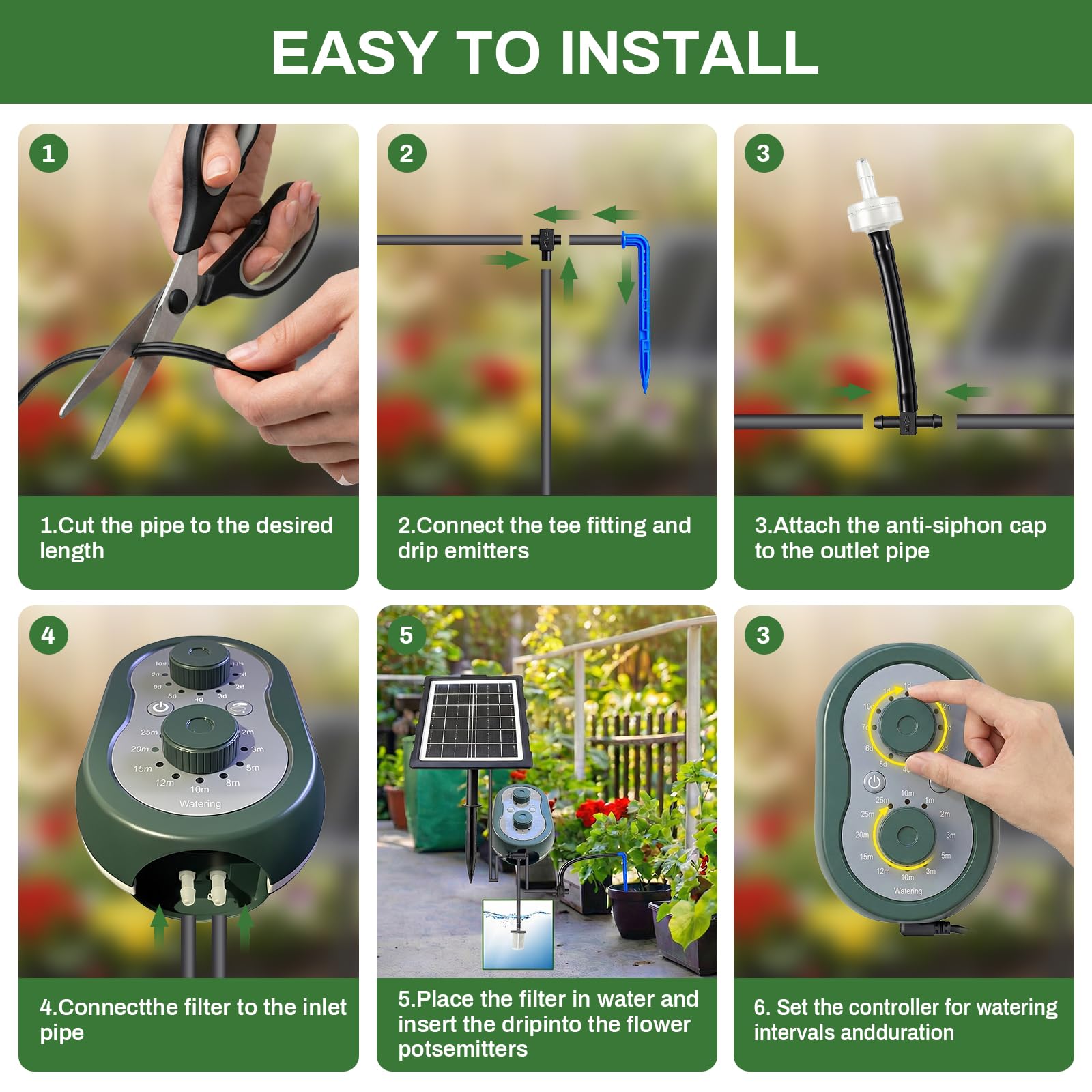 Système d'arrosage solaire automatique recharge USB tuyau 15 m pour jardinières jardin balcon serre