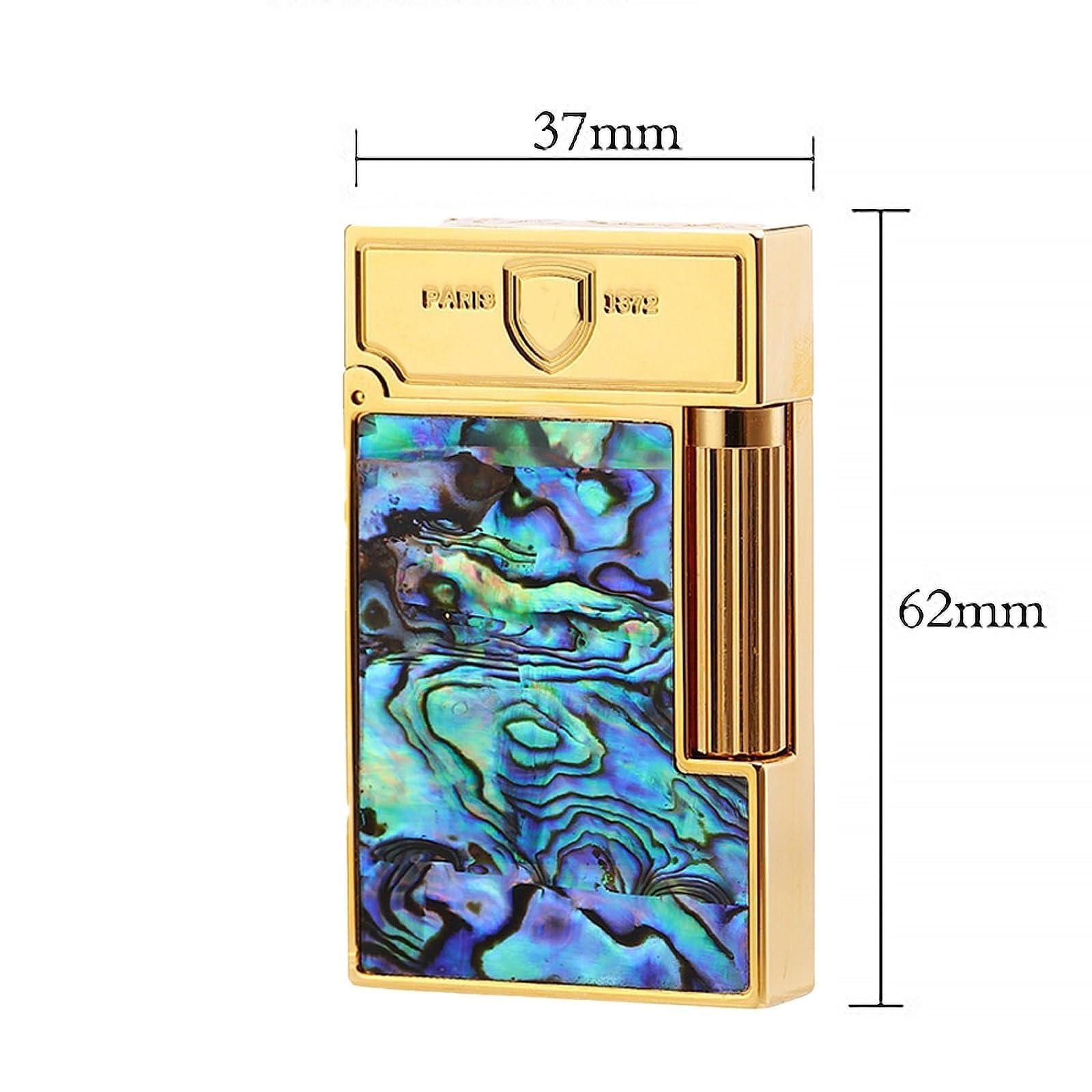 Encendedor abatible de cobre con incrustaciones de carcasa colorida, llama suave de butano recargable, rueda de molienda deslizante lateral, regalo único para hombres