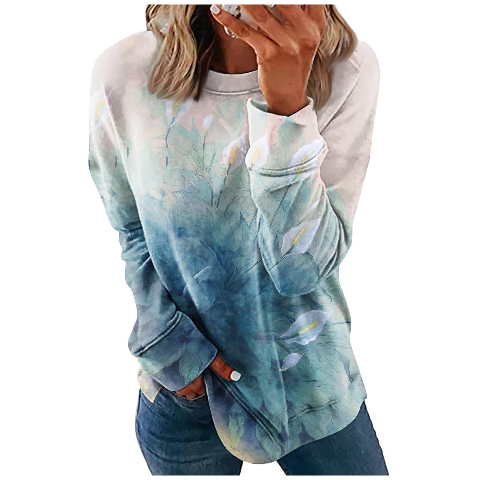FlekmanArt Women's Tie Dye Sweatshirts Long Sleeve Round Neck Pullover Tops Fall Comfy Tunic Teen Girl Loose Fit Tops