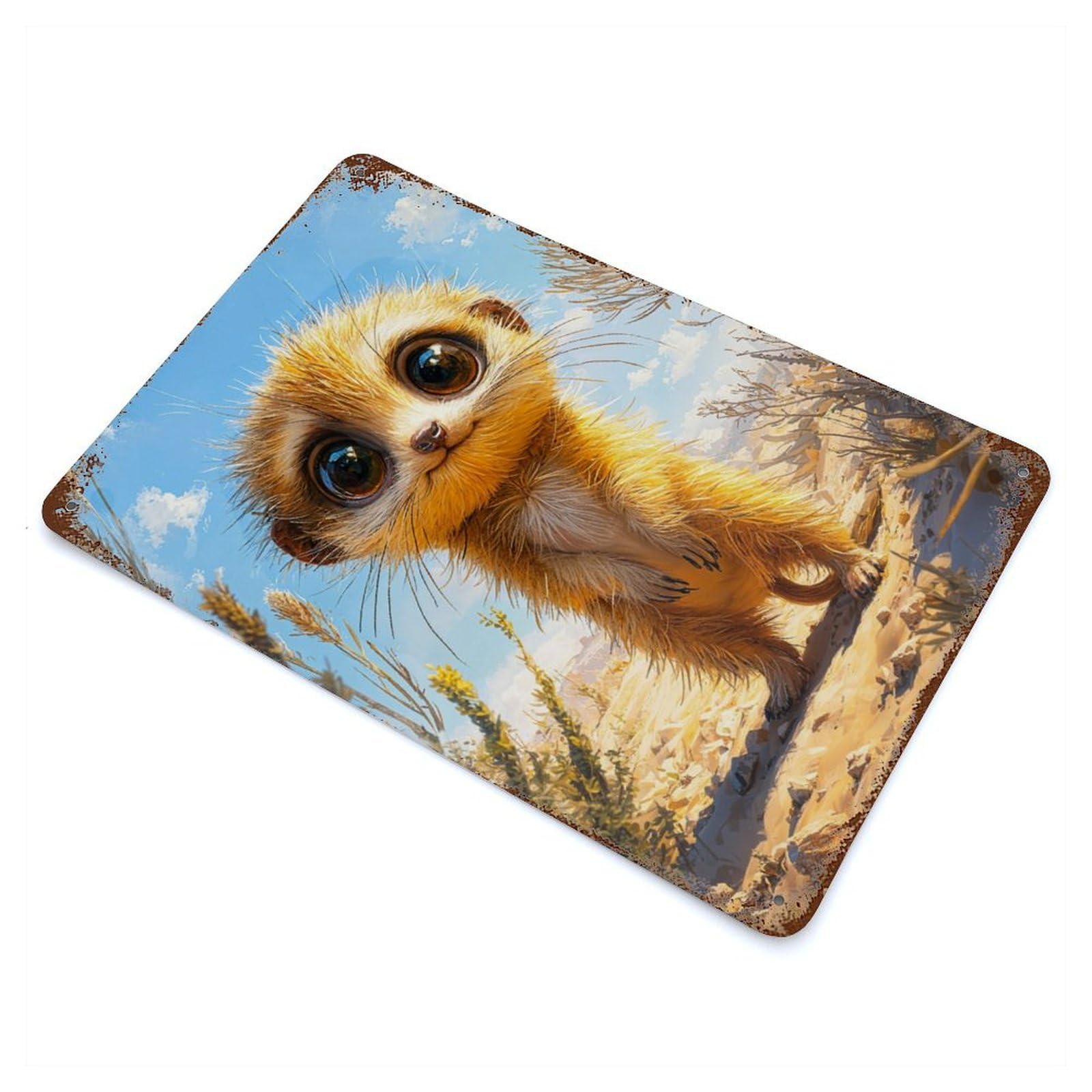 Garage Style Cute Meerkat with Big Eyes Vintage Rust Metal Sign 11.8"x7.9", Vintage Wall Decor for Bar And Workshop