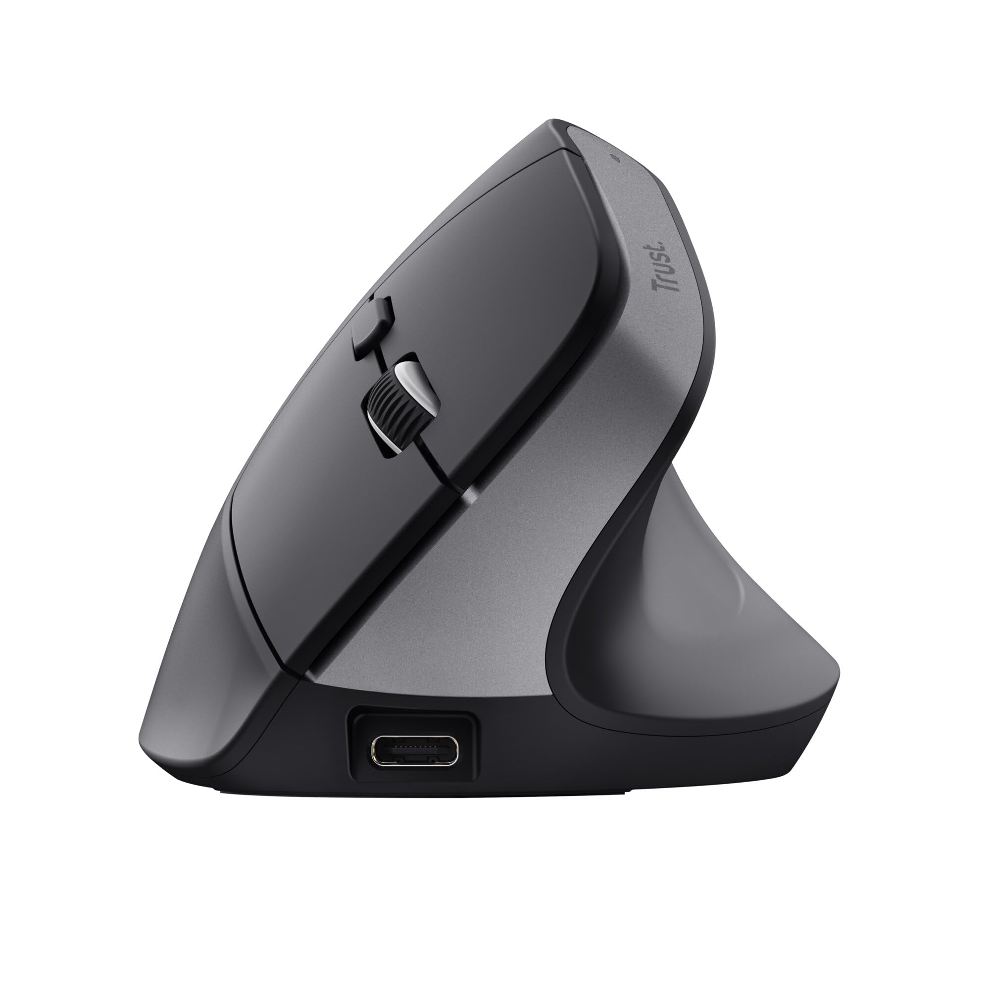 Trust Bayo+ Mouse Verticale Wireless Bluetooth + RF 2.4GHz, Ridurre la Tensione del Braccio e del Polso, 53% Plastica Riciclata, Mouse Ergonomico Ricaricabile Multidispositivo PC Laptop Mac - Nero