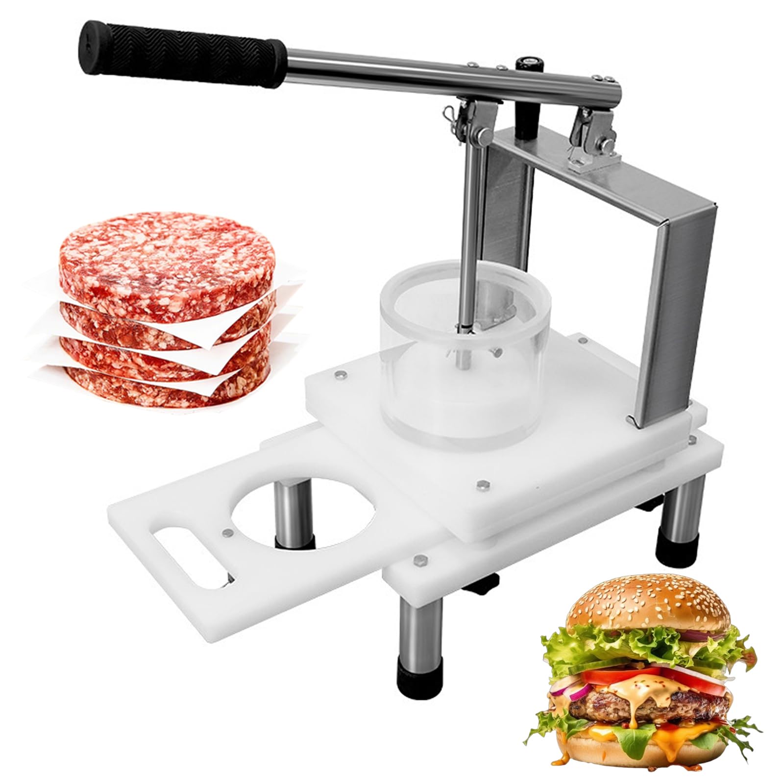 Presse à hamburger commerciale avec 500 papiers cirés, grande trémie, capacité de 5 pièces, facile à nettoyer pour les restaurants de restauration rapide