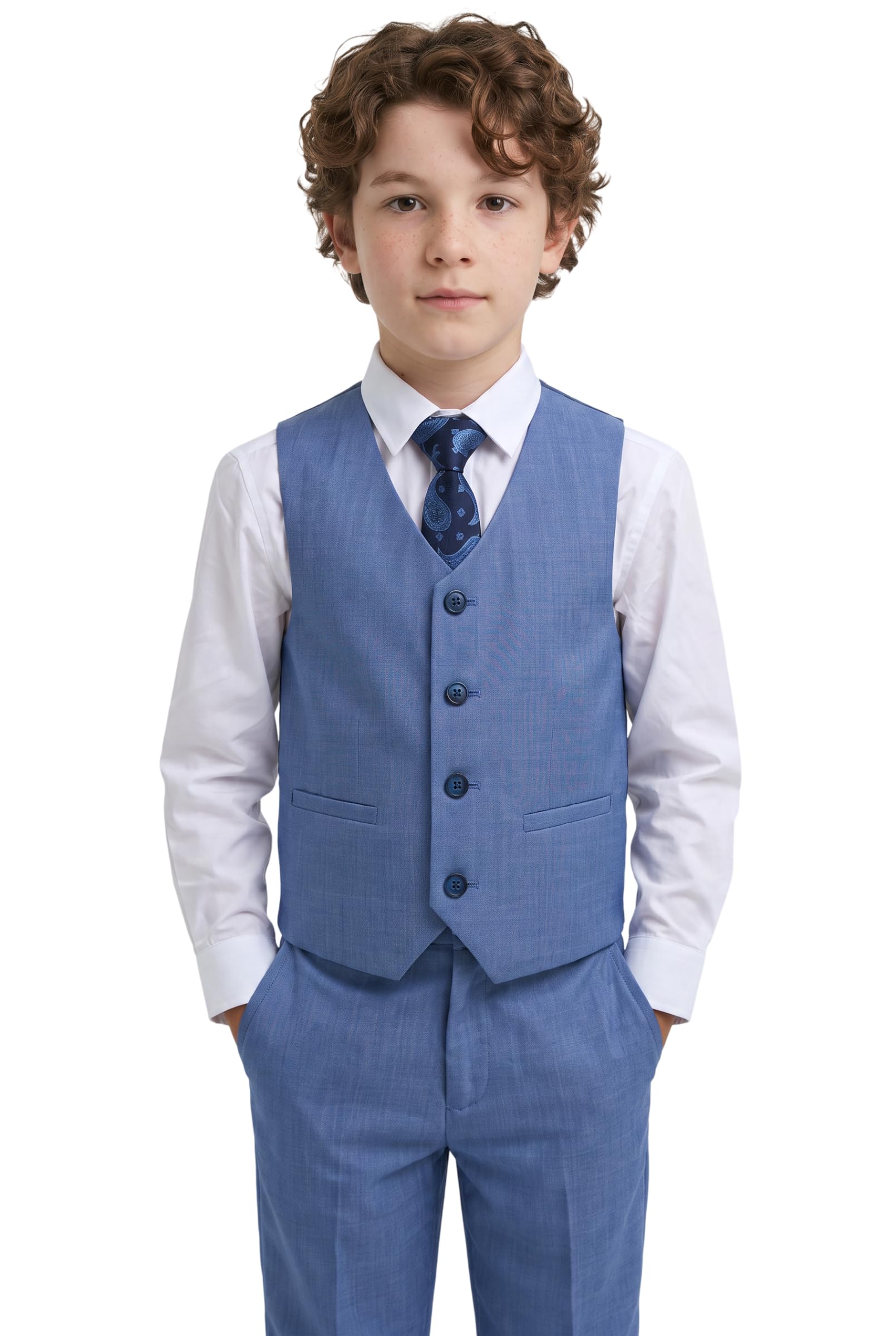 SIRRI Slim-Fit-Anzug für Jungen, 5-teiliges Kommunion-Hochzeitskleidungsset, Elegantes formelles Outfit, Alter 7 Jahre