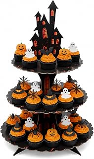 Halloween Decorations - 3 Tier Cupcake Stand for Halloween Party Decor | Halloween Cake Holder for Halloween Birthday Party Favors Supplies, Dessert Table Decor, Cupcakes Treats & Candy Buffet