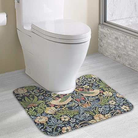 Amazon イチゴ泥棒 モリス壁紙 トイレマット Uタイプ トイレファブリック 40x49cm 厚くする トイレ フロアマット 防臭 抗菌 防湿 滑り止め 浴室足ふきマット おしゃれ トイレ用品 トイレマット タンクカバー ホーム キッチン オンライン通販