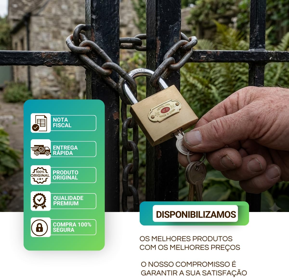 Cadeado Tetra 50mm em Latão Maciço, Sistema 4 Lados com 3 Chaves, Alta Segurança e Resistência, Dourado