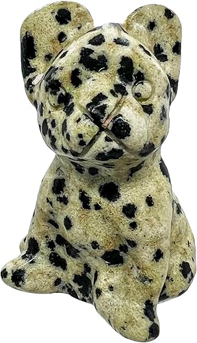 Neyisaa Estatua de perro sentado con piedras preciosas, figura de animal de piedra curativa, escultura de bolsillo de cristal, decoración del hogar,