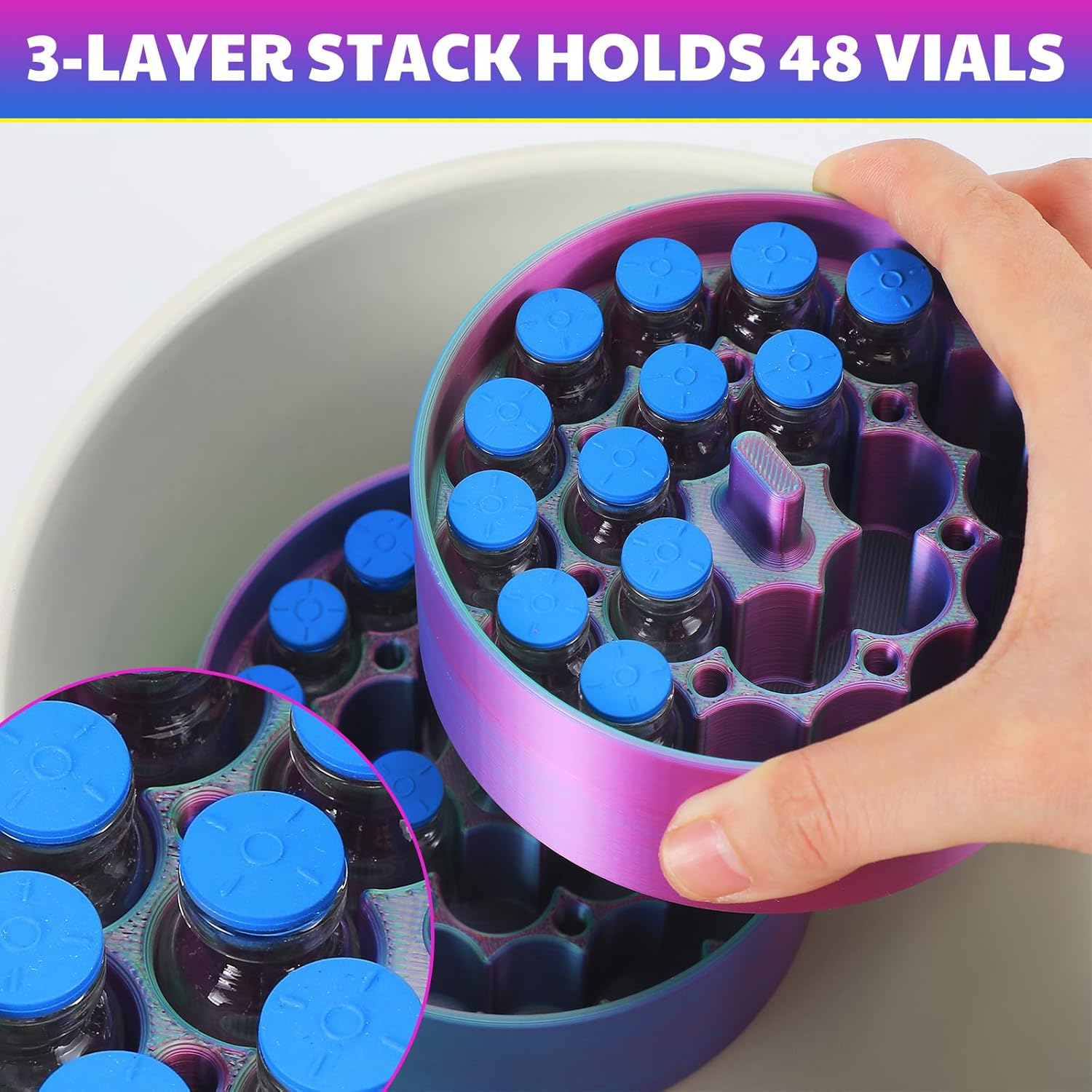 LemonRoad 3ml Vial Storage Inserts for 32oz Food Jar Peptide Case Insert Holds 48 Vials, 3 Piece Organizer Kit for Wellness, Travel, or Fridge Use (Gradient,1 Set)