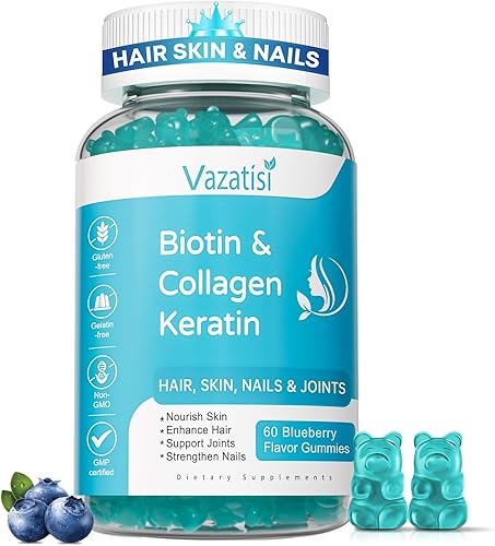 Gomitas de biotina con colágeno y queratina para cabello, piel y uñas - Apoya el crecimiento del cabello y uñas más fuertes, para mujeres, hombres,
