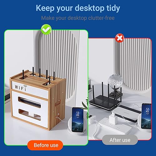 Miniatura 3 de Catekro Caja de almacenamiento para enrutador WiFi, gabinete WiFi para ocultar el enrutador y el módem, caja decorativa para oficina y hogar