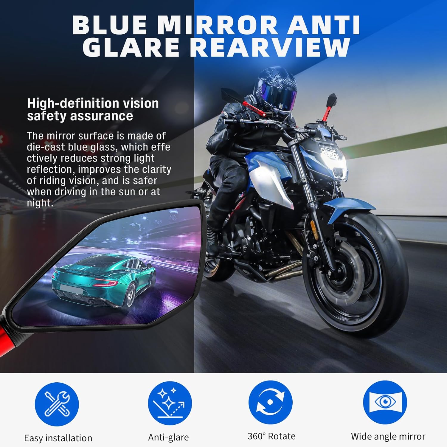 DREAMIZER Universal Motorcycle Mirrors M10 M8 Rearview Mirror Hawk-Eye Side Mirrors Compatible with Honda GROM MSX125 Kawasaki Z125 Pro Z750 Z650 Yamaha MT03 MT10 and More