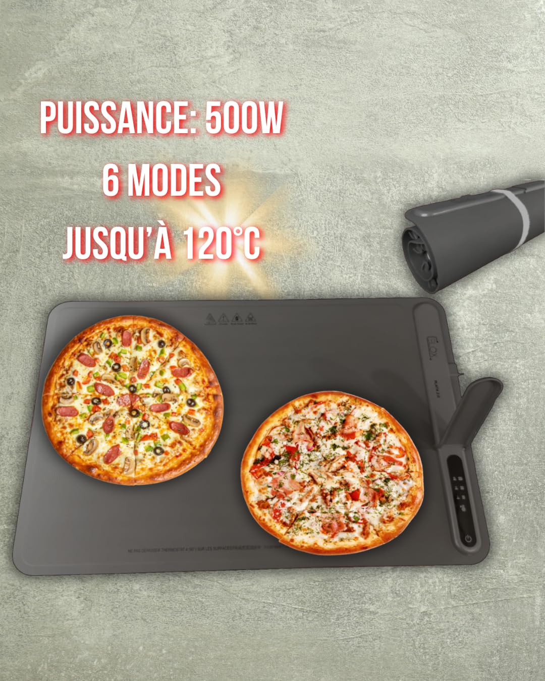 Plata 2.0 CELOX - Piastra riscaldante 500 W, arrotolabile e portatile, 6 posizioni da 60 a 120 °C, silicone flessibile, utilizzabile su timer, non si riaccende automaticamente, 60 x 40 cm + borsa.