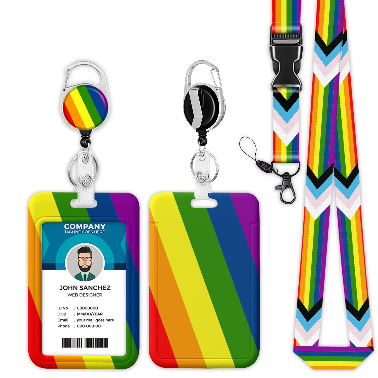 PUIBUN Pride Rainbow LGBT Lanyards for ID Badges, ID Badge Holder with Lanyard Retractable Badge Holder/Reel Lanyard Teacher, Kids