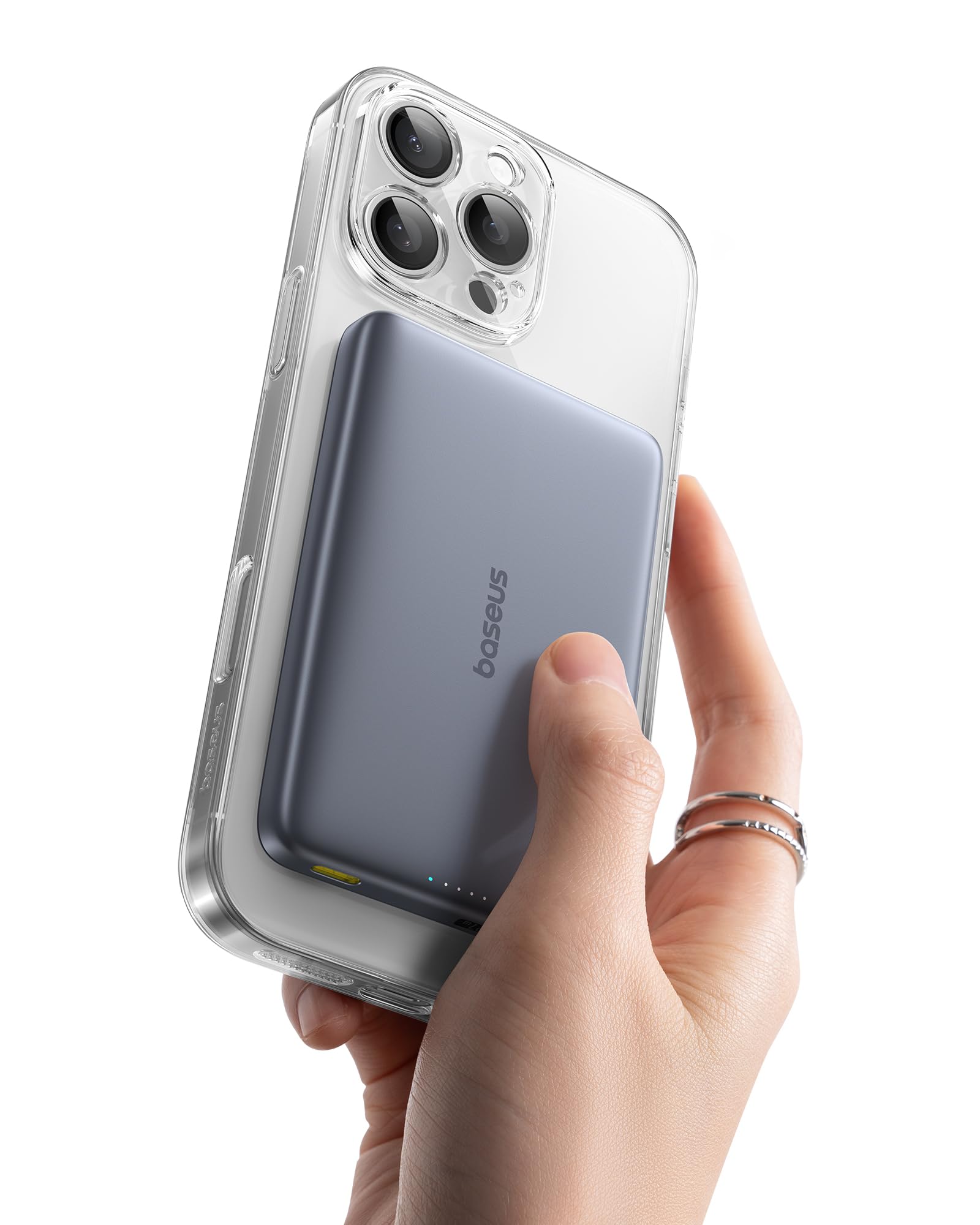 Baseus Picogo AM41 Power Bank, Ultra Slim 10000mAh Qi2 Magsafe Powerbank 15W Wireless, Ricarica Rapida PD 27W, Mini Magnetico Batteria Esterna con cavo USB C per iPhone 16/15/14/13/12, Grigio Spazio