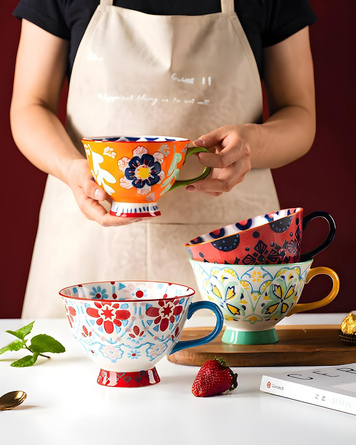 25oz Ceramic Soup Bowl with Handle, Sunset Fiesta image 2