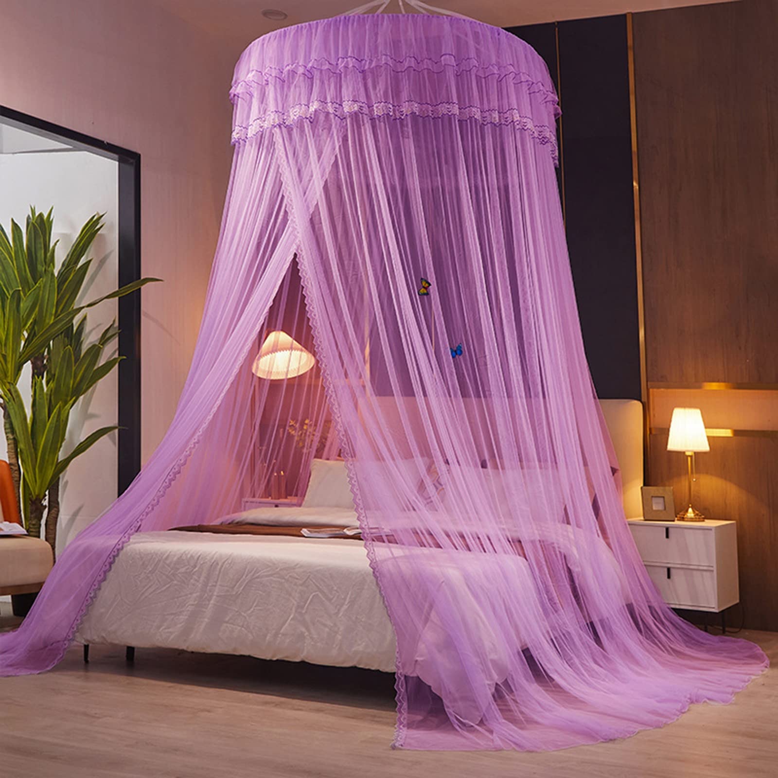 Moustiquaire de lit princesse dôme suspendu sans perçage pour lits simple et double