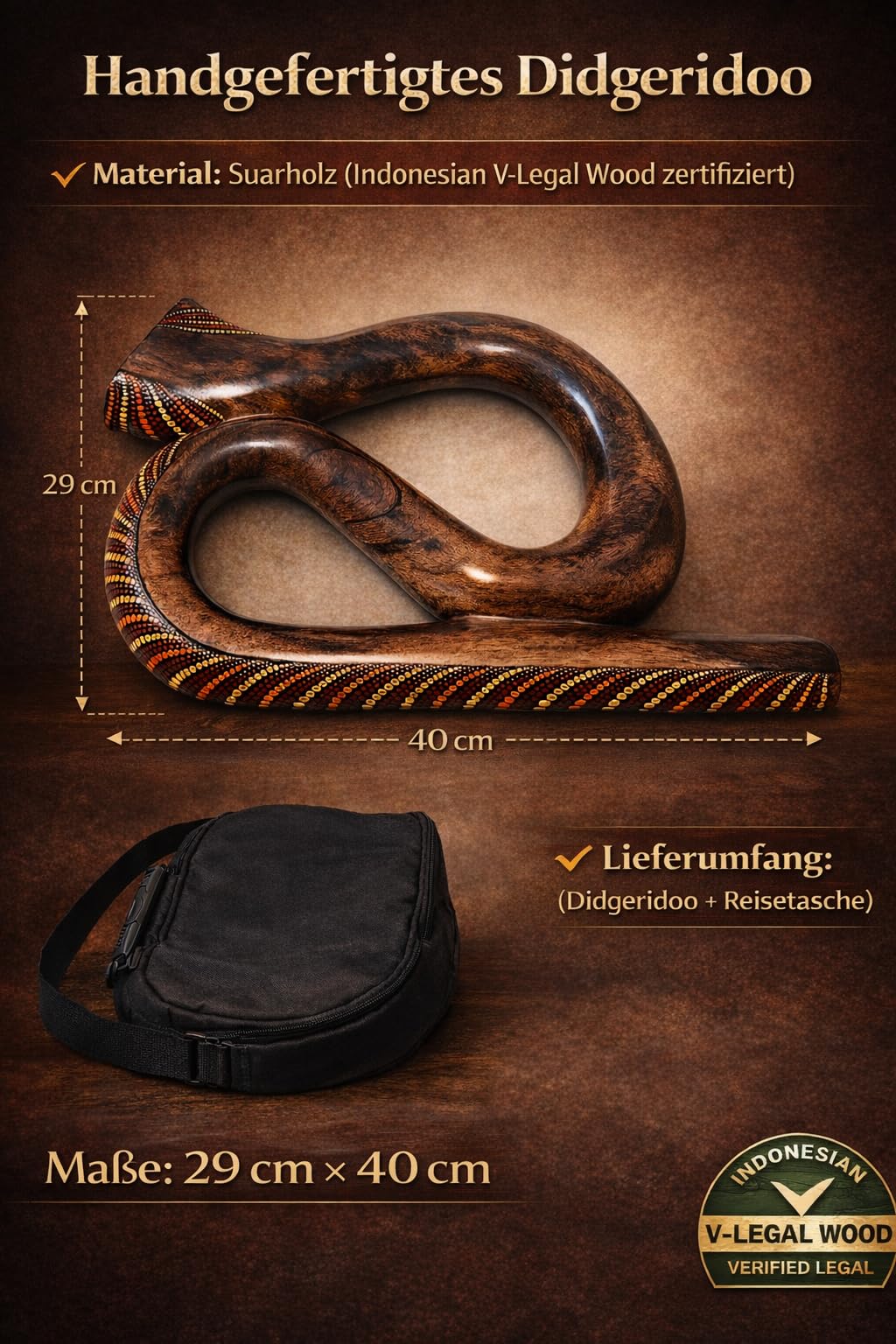 Didgeridoo S Forma Rotondo Viaggio Viaggio Musica Didgebox Borsa Spirale (DS3)