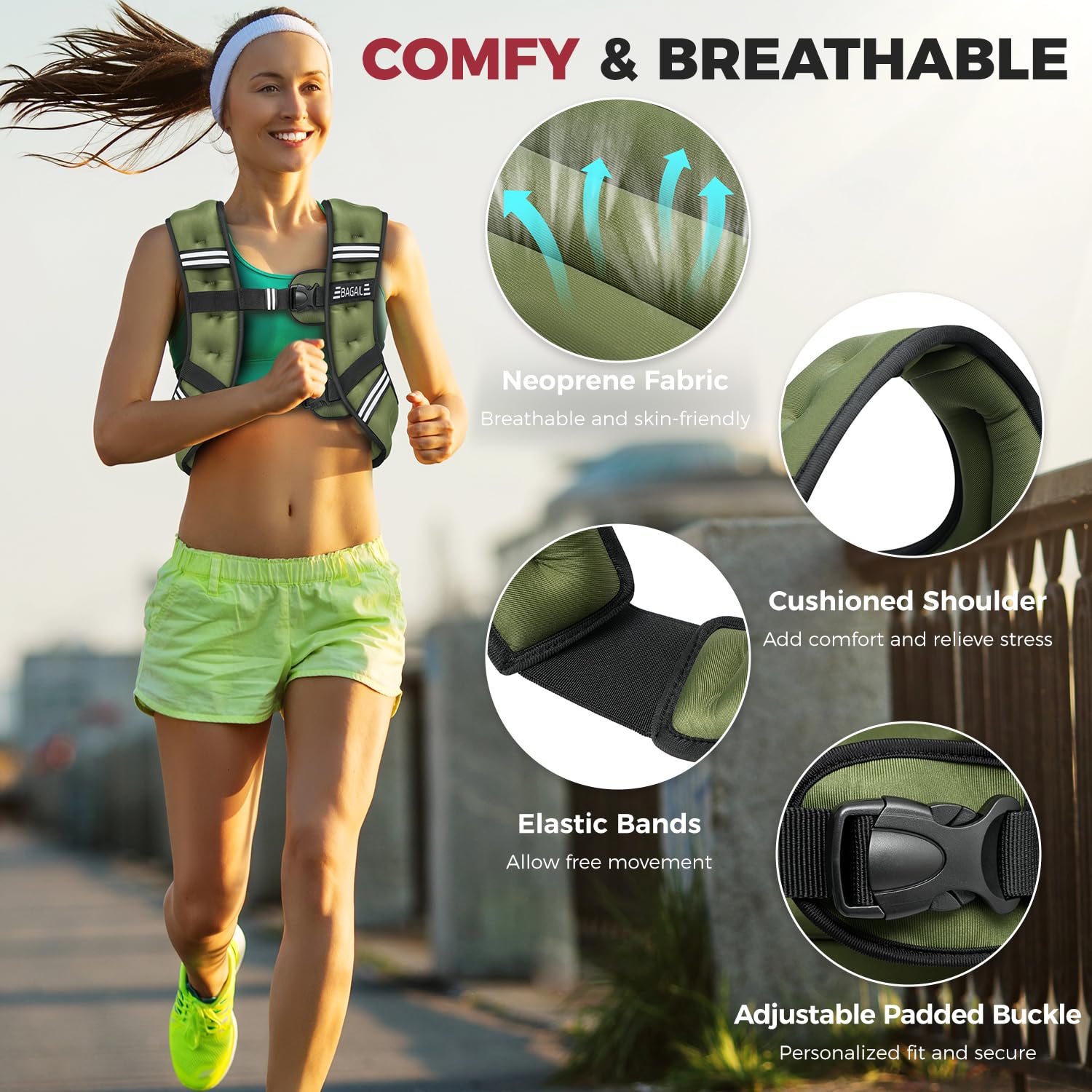Bagail Gilet Appesantito Per l'Allenamento Della Forza, Misura Del Busto Regolabile, Comoda Tasca, Gilet Appesantito Con Sabbia di Ferro, Ideale per la palestra, lo yoga e l'aerobica